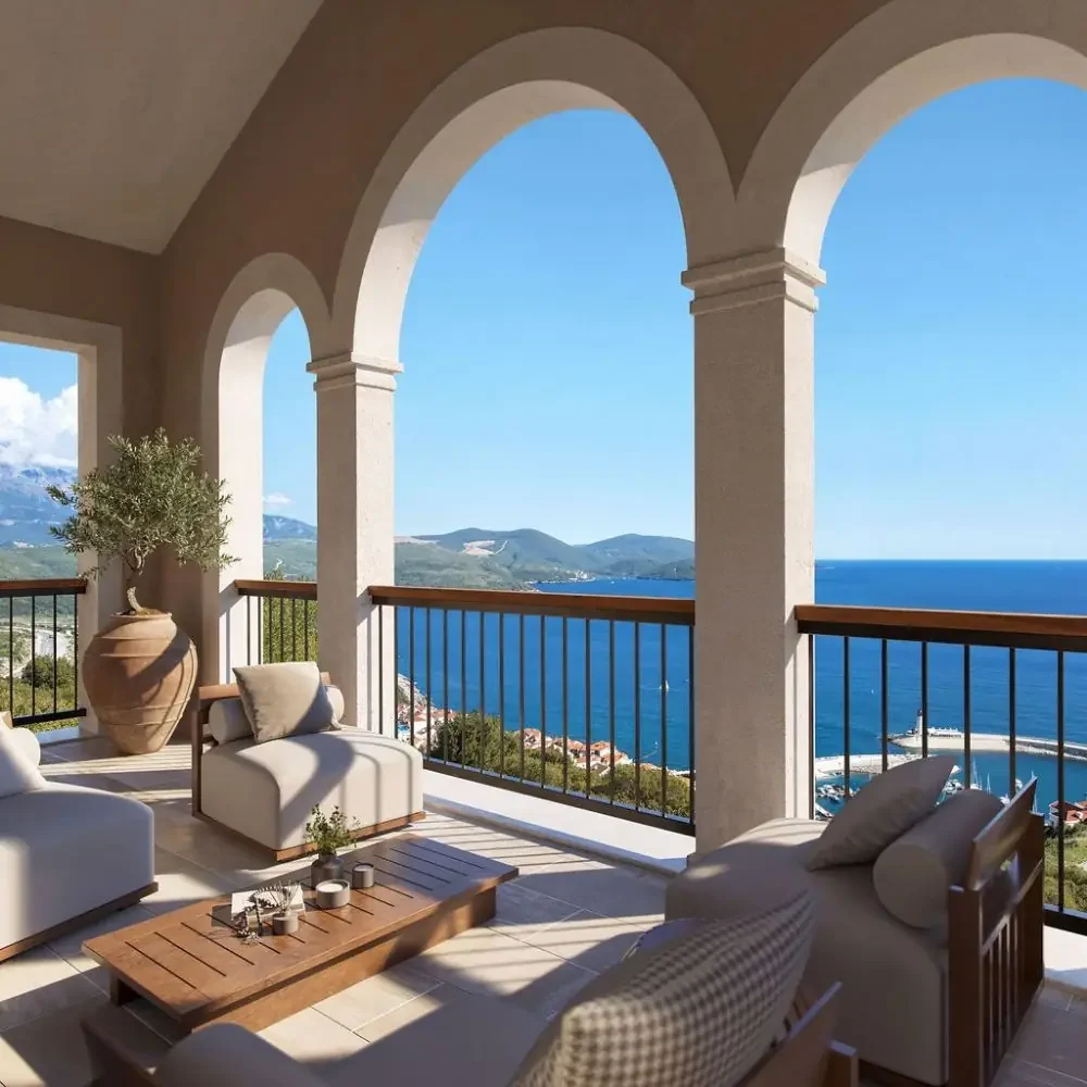 Arched loggia looking out to the sea