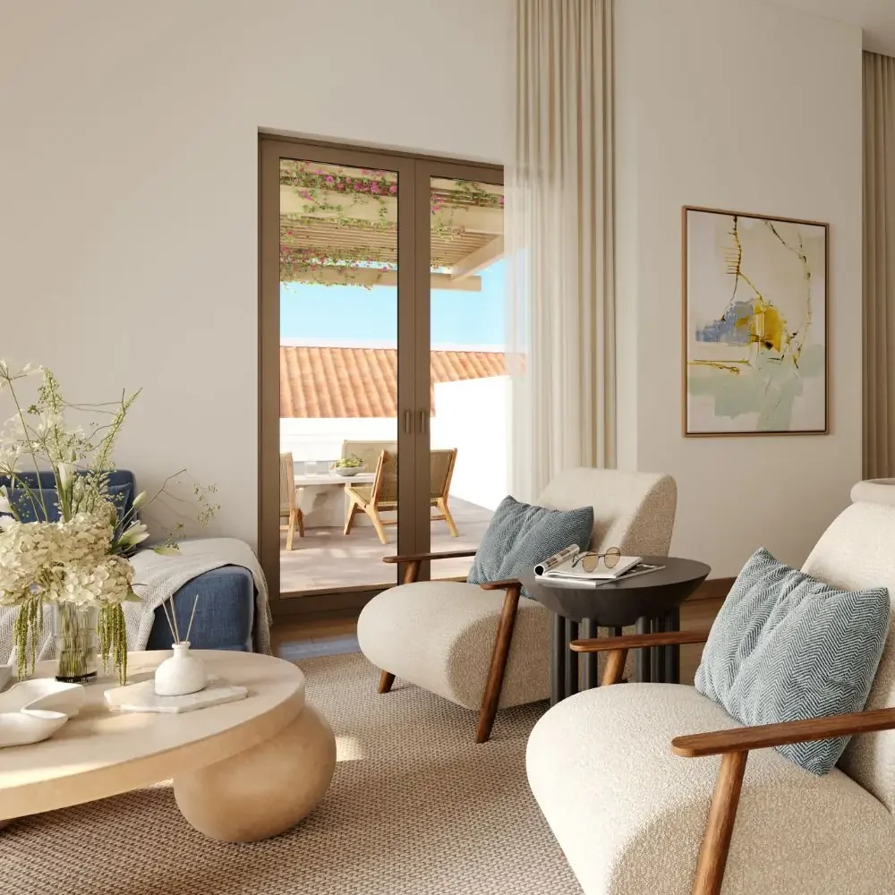 Living room opening to a balcony