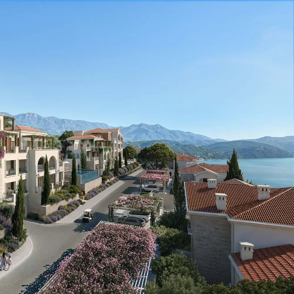 Marina Village street with sea and mountain views