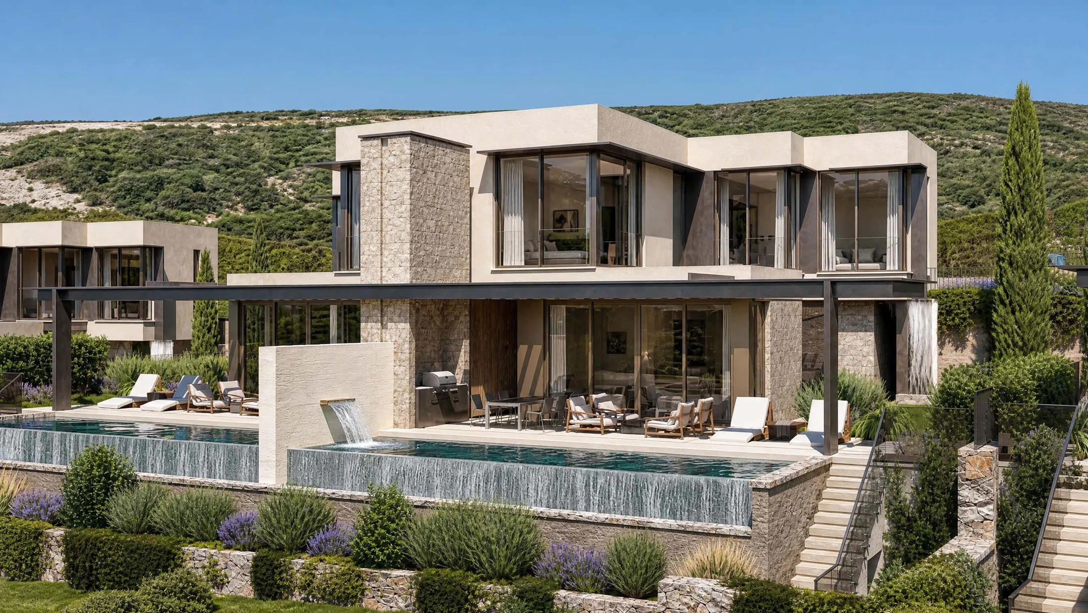 SAOTA Twin Villas at The Peaks, Luštica Bay, exterior. Developer visualisation.